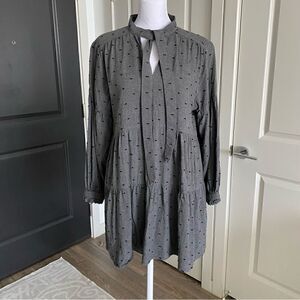Zara Gray Tie Collar A-Line Long Sleeve Shirt Dress Size M